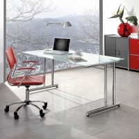 Glas Schreibtisch mit Chromgestell Bürotisch höhenverstellbar Domeek