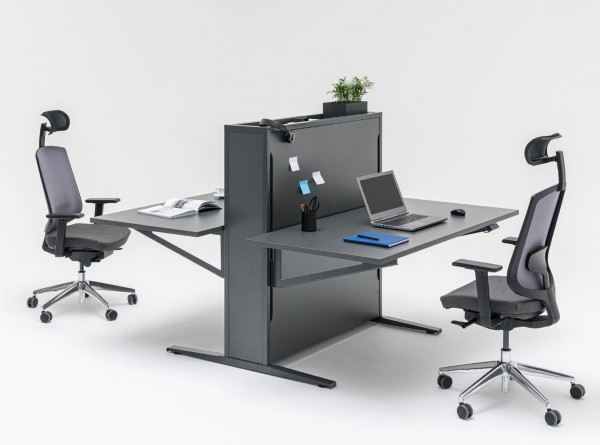Zweier Schreibtisch mit verstellbarer Platte Flawo