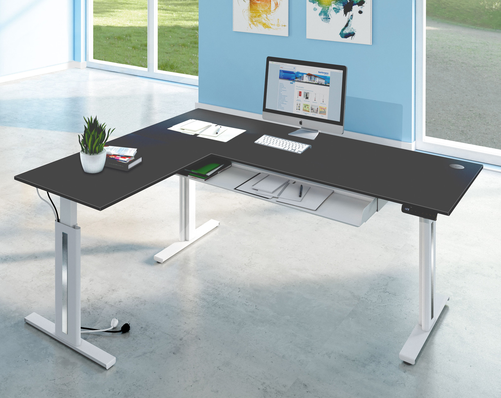 Höhenverstellbarer Schreibtisch L-Form Eckschreibtisch Büro günstig kaufen